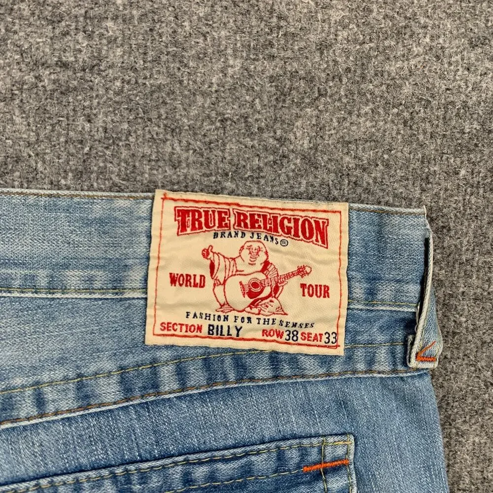 Vintage True Religion Jeans Mens 38 Light Wash Billy Bootcut Flap Pocket Denim